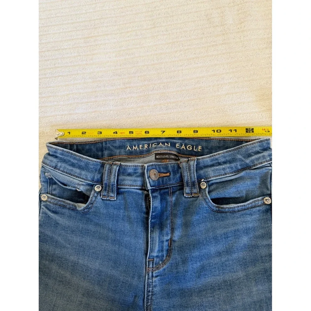 American Eagle Next Level Stretch Low Rise Jean Shorts Blue Cutoff Size 2